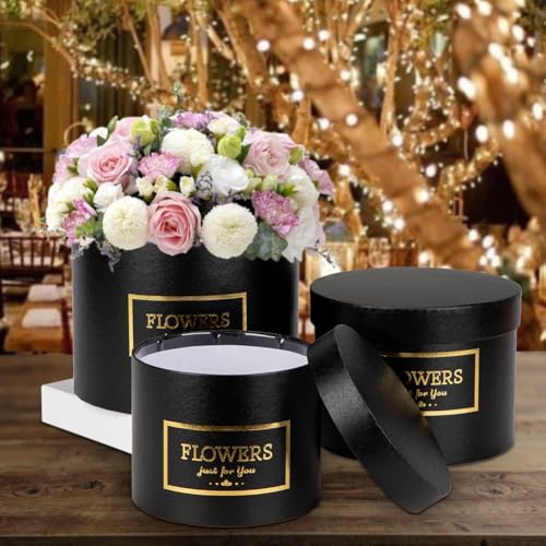 Black Gift Box Round Gift Boxes with Lids Plastic Liner Set of 3 Nesting Gift Boxes for Presents Assorted Sizes Flower Boxes for Arrangements Birthday Wedding Bridesmaid Graduation Party Gift Bags - color: Black -Golden