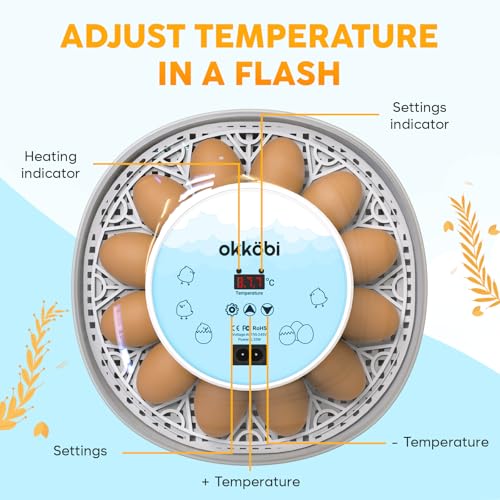 M12 Incubators for Hatching Eggs - Egg Incubator with Automatic Turner and Humidity Control - 12/24 Eggs - Incubadora de Huevos de Gallina - Easy to Use and Clean - 360° View - Blue - color: Blue
