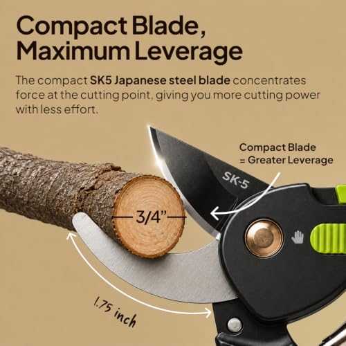 8.5" Professional Pruning Shears, Garden Clippers - Cuts 3X Easier Sharp Japanese Blade, Arthritis Friendly Garden Scissors for Seniors, Bonsai Cutters