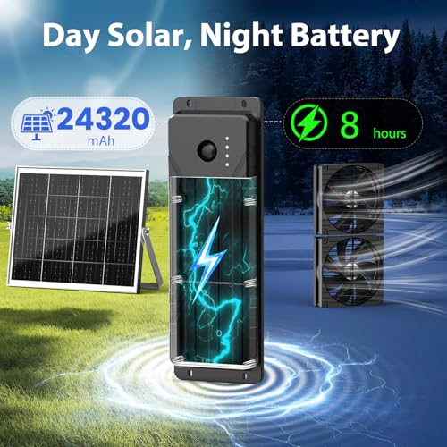 Solar Fan with Battery, 7.5" Solar Fan for Greenhouse & Chicken Coop 2 Pack, Rechargeable Solar Fans for Outside, Solar Powered Exhuast Fans for Outdoor Doghouse Circulation Ventilation - size: 7.5" Fan 2 Pack Large