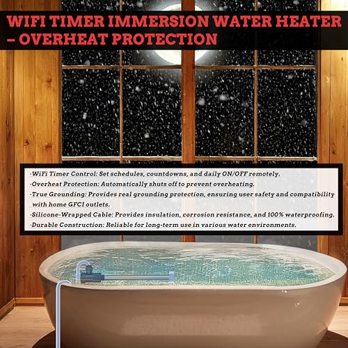 3500W 240V Immersion Water Heater with WiFi Timer & Temp Control – Portable Submersible Heater for Hot Tub, Baptistry, Inflatable Pool, Baptismal Pool, Spa, Above-Ground Pool & Bathtub