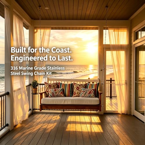 316 Marine Grade Stainless Steel Porch Swing Chain Kit - Heavy Duty 7.8 Ft Replacement Set - 700lb Capacity Salt Air Resistant Chains for Coastal Homes, Beach House, Lake Home, Playgrounds - size: 316 Stainless Steel - 8 Feet Ceiling