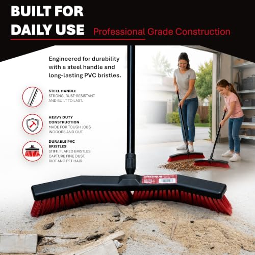 Da Vinci Heavy Duty Outdoor Push Broom, 25-Inch Head, 64" Length | 3-piece alloy steel handle, soft & stiff PVC bristles, sweeps garage, patio, concrete, tile & hardwood floors