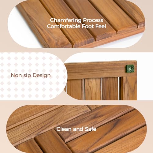 Utoplike Teak Wood Bath Mat, Extra Large Shower Mats for Bathroom 40 x 20in | with Non-Slip Pads, Wooden Floor Sturdy Mat for Inside Shower, Luxury Spa Home or Outdoor - size: 40" x 20" (Rectangular)