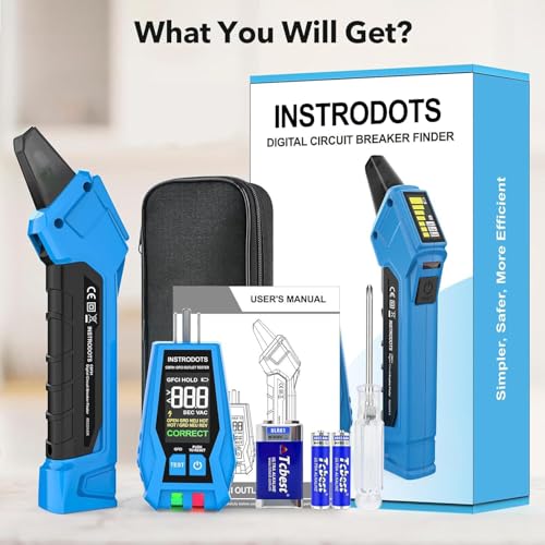 Circuit Breaker Finder & GFCI Outlet Tester for 90-135V AC Circuits | INSTRODOTS Breaker Finder Electrical Circuit Tracer with Color LCD Display & Buzzer Alarm, Includes Batteries & Carrying Case - size: Circuit Breaker Finder