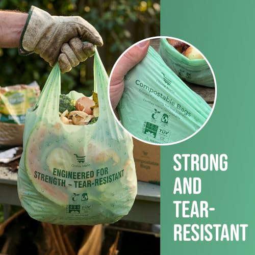 50 Home Compostable Trash Bags 1.6 Gallon Easy Tie Handles | Certified Home Compostable, Leak Resistant Kitchen Compost Bags, Easy Tie Handles, Fits Most Countertop Bins