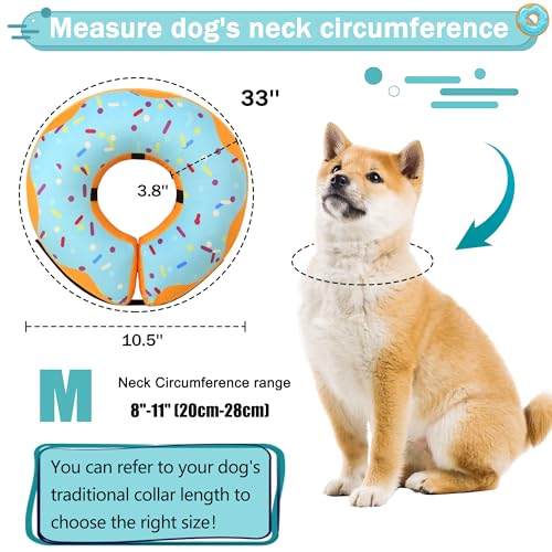 Recovery Donut Collar for Dogs & Cat,Inflatable Dog Cone Collar Alternative After Surgery,Soft Cone for Large Medium Small Dog,Adjustable Pet Neck Donut(Blue,Medium) - color: Blue, size: M（neck 8"-11"）
