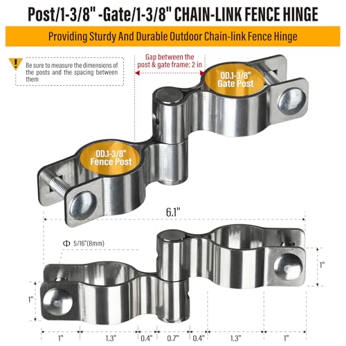 2 Pack 1-3/8" x 1-3/8" Chain Link Fence Gate Hinge, 304 Stainless Steel Heavy Duty Male Female Post Hinges with Bolts and Nuts - color: 1-3/8", size: 1-3/8"