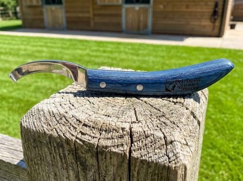 Right-Hand Curved Blade Hoof Knife, J2 420 Magnetic Stainless Steel Blade, Ergonomic Blue Handle, Farrier Horse Hoof Trimming Tool for Sole & Frog Paring - style: Right-Handed