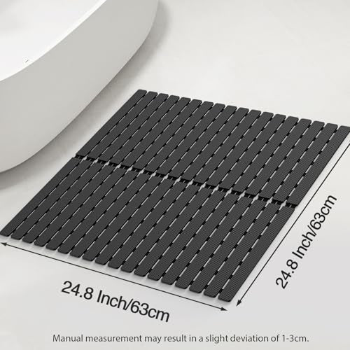 MBOSS Square Shower Mat for Inside Bathroom, Non Slip Bathtub Mat, 24 X 24 Inch Non Slip Shower Mat for Tub & Shower, Bathroom Essentials Safe, Easy to DIY Cut, Eco-Friendly Materials - color: Black