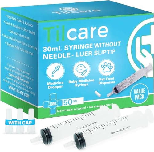 30 mL Syringe for Liquids: Oral Dispenser Syringe with Cover, 50-Pack | Blister-Sealed & Sterile 30mL Syringe Without Needle | Leak-Free Medicine Syringes for Children | Durable Plastic Syringe