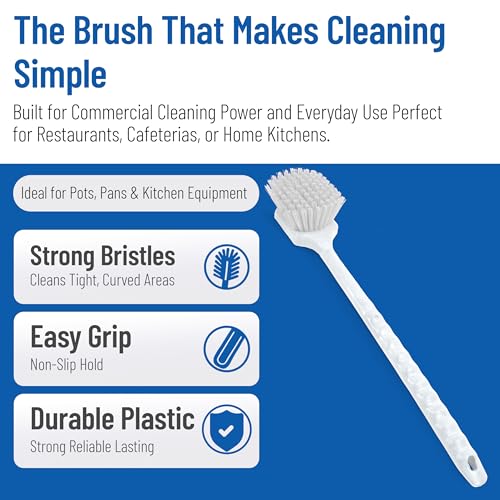SPARTA 20" Floater Scrub Brush with Long Handle, Oil-Resistant Polyester Bristles, Multiple Trim Angles, Foam-Injected Polymer Block, Commercial Cleaning Tool, White