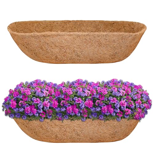 Halatool 30" Coco Liners for Planters, 2 Pack Coconut Fiber Trough Liners | Replacement Window Box Liners for Railings & Balcony Planters, Breathable, Prevents Soil Erosion & Promotes Healthy Roots - size: 30inch