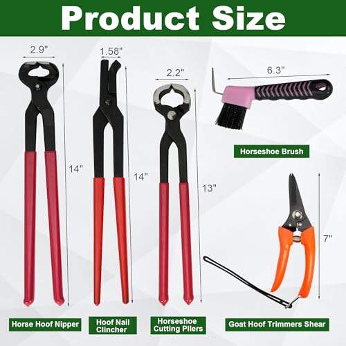 12Pcs Farrier Tools Kit, Hoof Trimming Tools with Tool Bag | Hoof Nippers, Horseshoe Cutting Pliers, Goat Hoof Trimmers Shear, Hoof Rasp File, Horseshoe Brush, Hoof Knife, Hoof Hammer