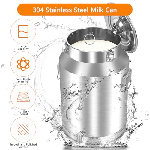 50 Liter 13.2 Gallon Milk Can 304 Stainless Steel Milk Bucket Heavy Duty Wine Pail Bucket with Spigot Milk Can Tote Jug with Sealed Lid for Milk and Wine (50L) - size: 50L