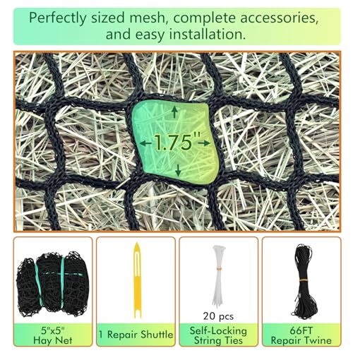5 ft Round Bale Hay Net – Slow Feeder for Horses & Livestock, Extra Dense 1.75" Knotless Holes, Durable & Healthy Feeding Solution