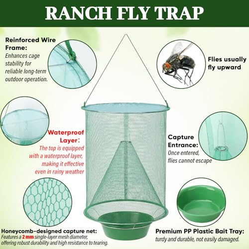 3 Pack Spotted Lanternfly Fly Traps Waterproof Ranch Fly Traps Bags Outdoor Hanging Reusable Flies Catcher with Bait Tray Effective Way to Catch Lantern Flies and Nymphs for Family Farm Garden Barn