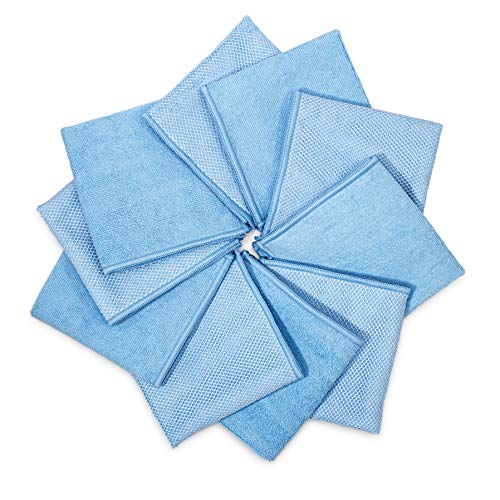 Zflow Microfiber Dish Cleaning Cloth in Blue - Dish Rags Kitchen Cleaning Cloths with Poly Scour Mesh Scrubbing Side - 10 Pack 12"x12"…