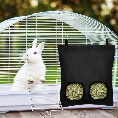UPINS 2 Pack Guinea Pig Hay Feeder Bag,Bunny Rabbit Cage Bag Hanging Holder | Guinea Pig Cage Feeder,for Bunny Rabbits,Chinchillas,Hamsters,Small Pets,and Animals - color: Black Dark Blue, size: 28 x 25 cm