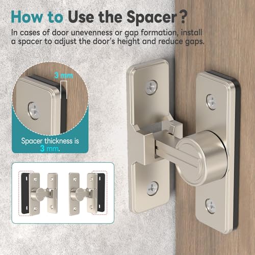 90° Heavy Duty Zinc Alloy Barn Door Lock Nickel 1 Pack | Security Sliding Door Latch for Barn, Garden, Bathroom, Fence, Shed，With Screws & Washers - color: Nickel-1 Pc