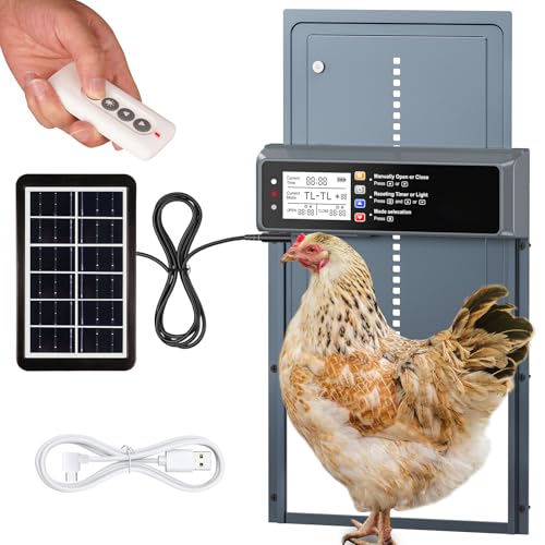 Automatic Chicken Coop Door Solar Powered with Timer & Light Sensor | Automatic Chicken Door with LCD Display, Solar Chicken Coop Door with Remote Control, Anti-Pinch Function & Made of Al-Alloy - color: Blue