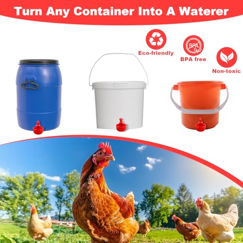 Automatic Chicken Waterer Cups, 24-Pack Poultry Drinker with Hole Saw, Gravity Fed Leak-Proof Water Feeder for Chickens, Ducks, Turkeys, Rabbits, Geese