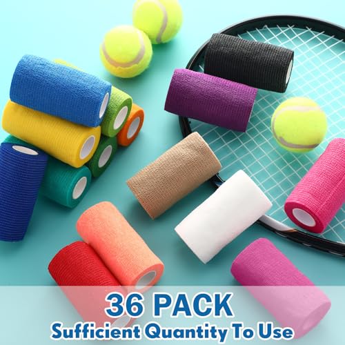 Treela 36 Pcs Self Adherent Bandage 4" X 5 Yard Wrap Breathable | Cohesive Bandage Elastic Adhesive Tape for Stretch Athletic Sports Wrist Ankle - color: Refreshing Color, size: 4" X 5 Yard