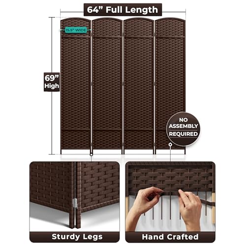 Sorbus Foldable Room Divider, Mesh Privacy Screen (4 Panel, Chocolate) | Folding screens, dividers for rooms, double-hinged panels; freestanding partition for bedrooms, offices and shared areas - color: Chocolate, size: 4 Panel