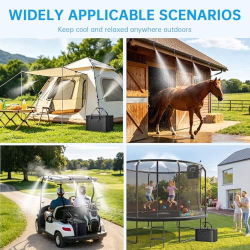 IGRL 26FT Portable Misting System for Cooling, Misters for Outside Patio with 20L Foldable Tank, 6000mAh Pump & 6 Adjustable Brass Nozzles for Umbrella, Camping, Golf Cart, Sport