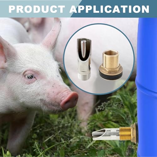 6Pcs Pig Waterer Nipples, Stainless Steel Automatic Pig Nipple Waterer Hog Water Drinker Feeder with Brass Water Tank Connector, Drill Bit and Tape, for Hog Piglets Goat