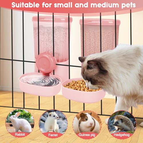 35oz Rabbit Feeder Guinea Pig Water Bottle,Hanging Automatic Food Water Dispenser,Food Feeder for Ferret Guinea Pig Rabbit Cat Bunny Cage Accessories,Pink - color: Pink