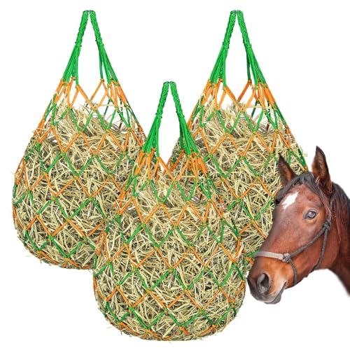 YedsIntu 3 Pcs Hay Bags for Horses, Hay Nets for Horses Goat Sheep,Goat Hay Feeder for Slower Feeding,Strong Load-Bearing Hay Bag Hanging for Horse Stable Trailer (Green) - color: Green