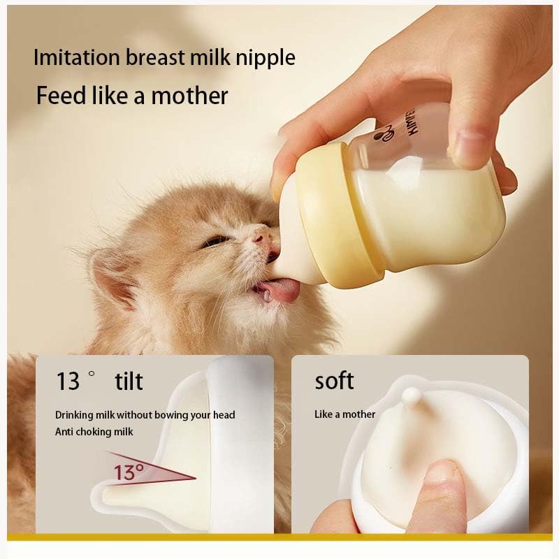 Silicone Kitten Nursing Bottle - Feeding Bottle with Nipples for Newborn Kittens, Puppies, & Small Animals, Milk Feeding Supplies for Baby Pets, Yellow & Green Feeder - color: green