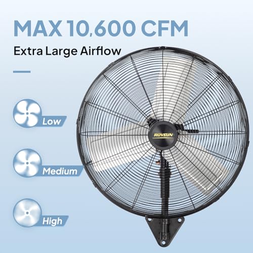 ROVSUN 30 Inch Industrial Wall Mounted Fan, Max 10600 CFM High Velocity Wall MountFan w/ 3 Speed Settings, Aluminum Blade & Dual Ball Bearing Motor, for Garage, Gym, Patio - size: 30"