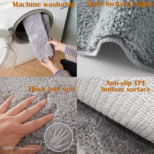 Grey Shag Curved Bath Rug 56.3''x18'',Curved Shower Mat,Non Slip Microfiber Soft Absorbent Fanned Bath Mat Machine Washable for Quadrant Shower Stall - color: 56.3''x18''