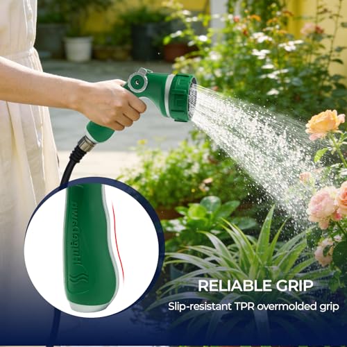 HugeDawn Garden Hose Nozzle with 7 Spray Patterns, Heavy Duty Metal Sprayer 30% Greater Water Flow for Watering, Car Wash, Outdoor Cleaning (Green) - color: Green