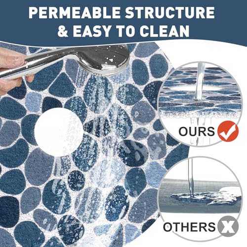 Anti Slip Shower Mat, 24 Inch Diameter Round Non Slip Shower Mats for Inside Shower, Soft Loofah Shower Floor Mat with Center Drain Hole, Quick Drying - color: Cobblestone
