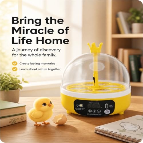 Luqeeg Mini Egg Incubator, Temperature Control Digital Incubators, 4 Eggs Candler Poultry Hatching Machine Eggs Poultry Hatching Machine for Chickens Ducks Pigeons (Manual Turning)