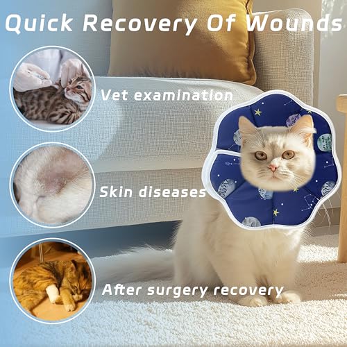 Soft Adjustable Cat Cone Collar, Comfortable Cat Recovery Collar | Suitable for Various Types of Cats,Elizabethan Neck Protective Collar for Cats After Surgery (Blue, Medium) - color: Blue, size: Medium