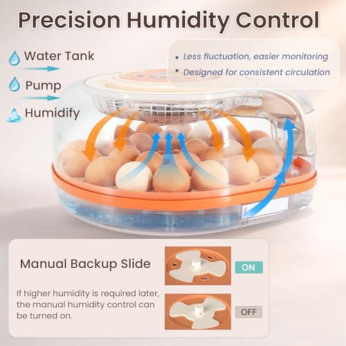 Smart Egg Incubator with Voice Control, 26 Chicken Eggs | Hatches 26 chicken or 59 bird eggs; automatic egg turner with thermometer seat, humidity control and water reservoir.