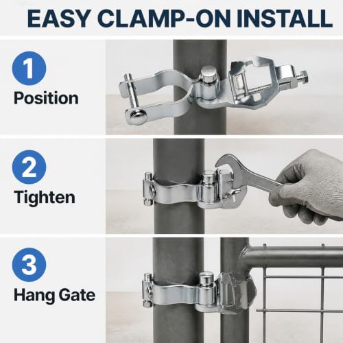 2-Pack 1-3/8" T-Post Gate Hinge Kit,Heavy Duty Galvanized Steel Chain Link Fence Gate Hinge Pins,200° Swing for Farm, Garden, Backyard Gate