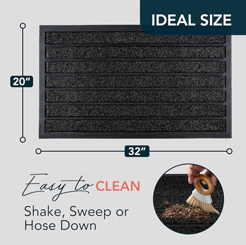 ubdyo Extra Durable Door Mat Outside Entrance (32" x 20", Bright Black) | Dirt Trapping, Non-Slip Backing, Indoor or Outdoor Use, Welcome Mat, Low Profile, Natural Rubber, Stain Fade Resistant - color: Bright Black, size: 32'' x 20'' (Rectangular)