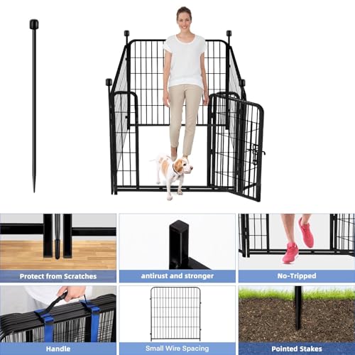 ADAVIN Tall Garden Fence with Gate,40 in(H) 4 Panels Animal Barrier Fence, Black Heavy Duty Iron Metal Fencing Border, Indoor or Outdoor Dog Playpen, No Dig RV Fencing for Yard. Total 8.9 FT(L) - size: 4panels-40in(H)×8.9ft(L)