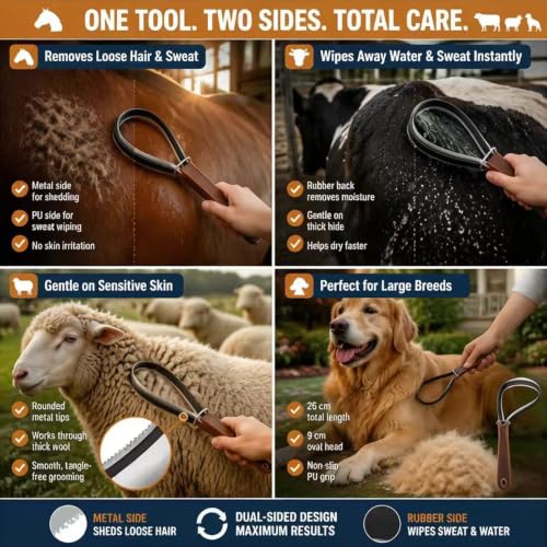 Metal Shedding Blade, Dual-Sided Shedding Blade Horse Hair Brush（2Pcs） | Versatile For Horses,Cattlem,sheep,Large Dogs,ComfortableNon-Slip PU Handle - size: 2 pcs