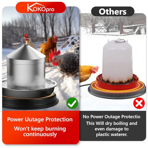 Poultry Chicken Water Heater - KOKOPRO Poultry Water Heater Base for Winter,14 Inch for Plastic/Metal Poultry Waterer,Thermostatically Controlled Heated Waterer 80W,Chicken Coop Accessories