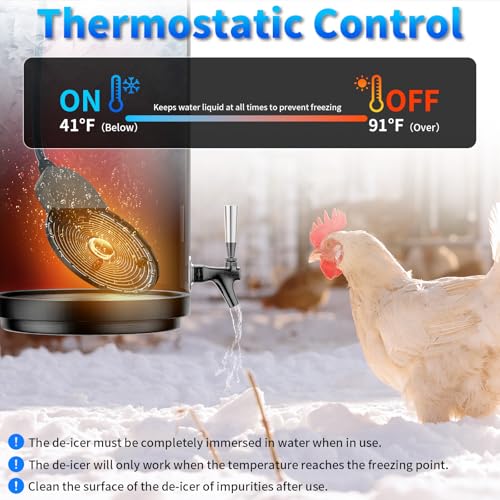 Submergible Chicken Waterer Heater, 500Watt Thermostatic Control Heated Chicken Waterer Deicer, Aluminum Aluminum Poultry Water Heater Mini Size Water De-icer for Duck Goose Bird Cow Horses Livestock