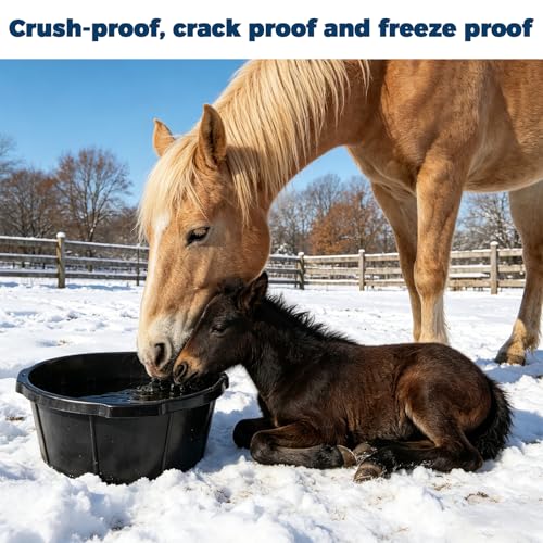 4Pcs Rubber Feed Pan,Heavy Duty 6.5 Gallon/26 Quart Horse Feed Bucket Livestock Feeder Tubs with Handle for Horse,Goat,Pig,Farm Livestock Poultry