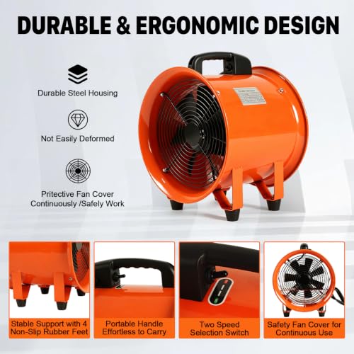 2026 NEW 12 Inch Utility Blower Fan with 16 Ft Flexible Duct Hose, 2882 CFM High Velocity Industrial Ventilation Exhaust Fan, Portable Axial Ventilator with Ball Bearing Motor for Workshop, Jobsite.