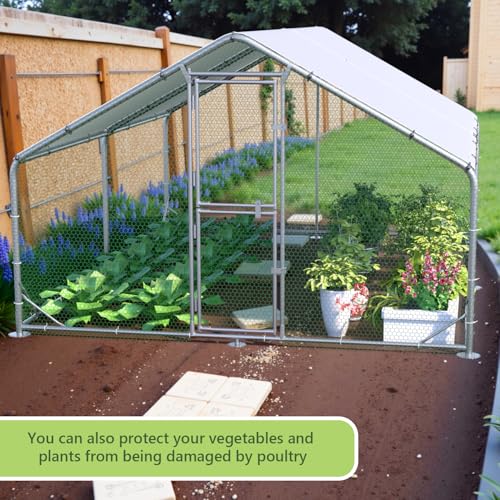Large Metal Chicken Coop Runs for Yard with Cover, 10x13x6.5 | Perch Bars, Split Doors, Waterproof Covers, Mesh Wire - size: 157.5"L x 118.1"W x 78.7"H