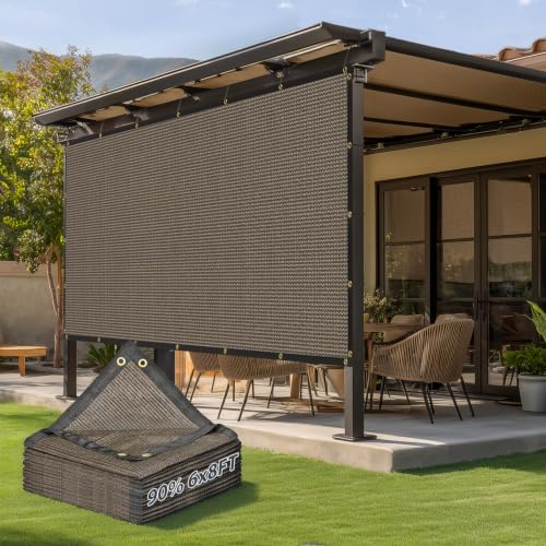 90% Sun Shade Cloth, Kesfitt 6x8FT Garden Shade Cover with Reinforced Grommets, Mesh Tarp Sun Privacy Screen for Greenhouse, Plant, Pergola, and Backyard Patio Sunshade - size: 6ftx8ft, style: Brown 90% Shading Rate